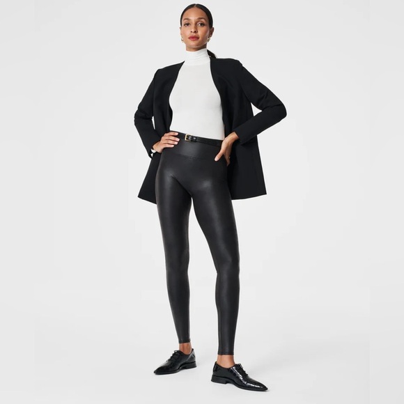 NWT Spanx Authentic Faux Leather Leggings Black Women's Size Small - Picture 2 of 5